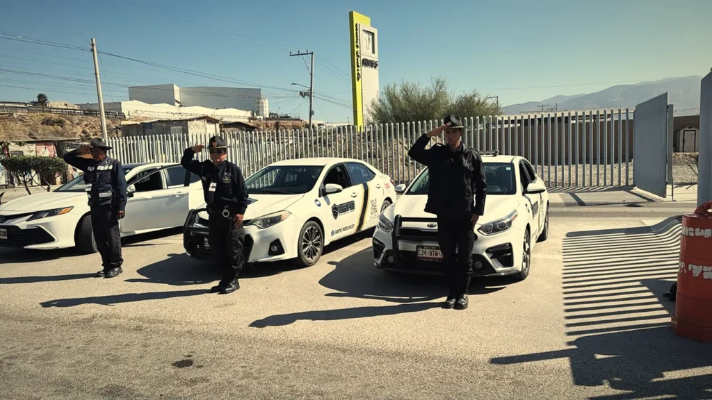 Guardias de SERCOPSEG junto a unidades de patrullaje en Tijuana